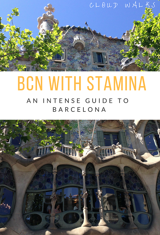 A Day in Barcelona - Image of Sagrada Familia, a famous cathedral in Barcelona. Text overlay: BCN with Stamina - An intense Guide to Barcelona