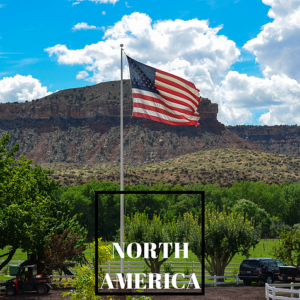 Destinations - Travel North America - Image of American Flag with North America text overlay