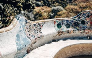 Tiled balcony bench overlooking Park Guell, Barcelona