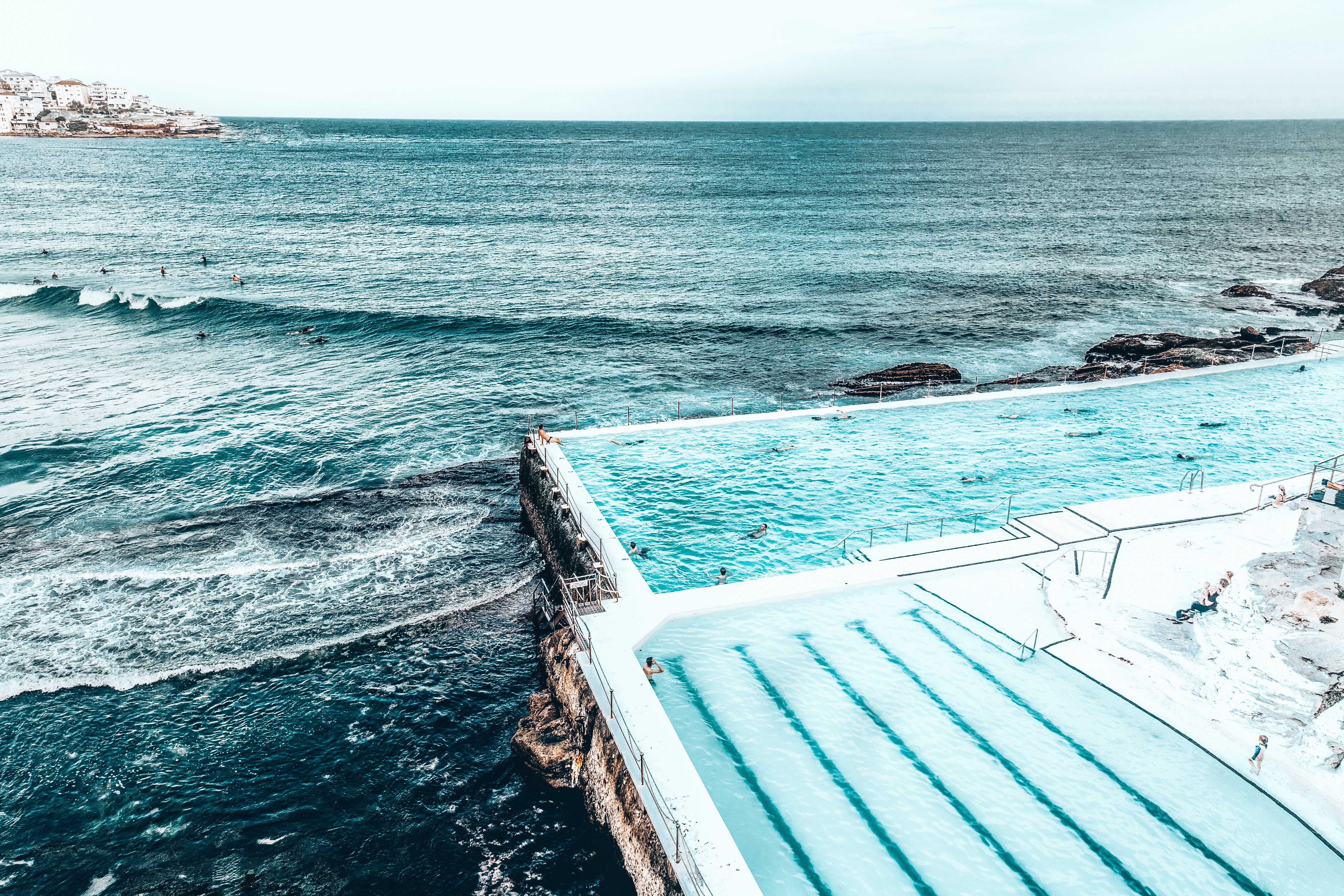 Image of Bondi Beach swimming pool taken from above and overlooking the ocean