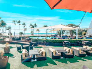 Crown Casino Darwin - Image of outdoor pool are with astroturf grass and comfortable seating.